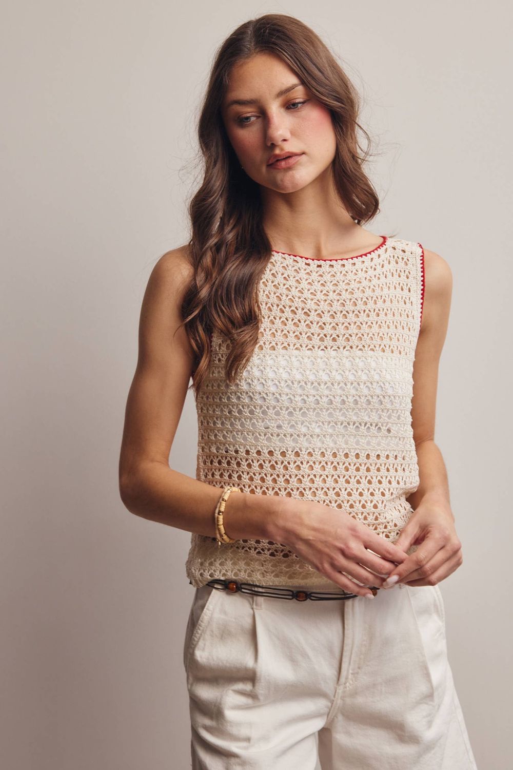 Sleeveless Crochet Knit Top
