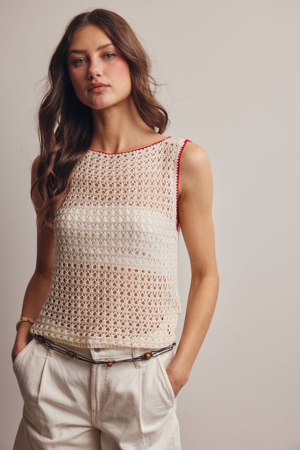 Sleeveless Crochet Knit Top