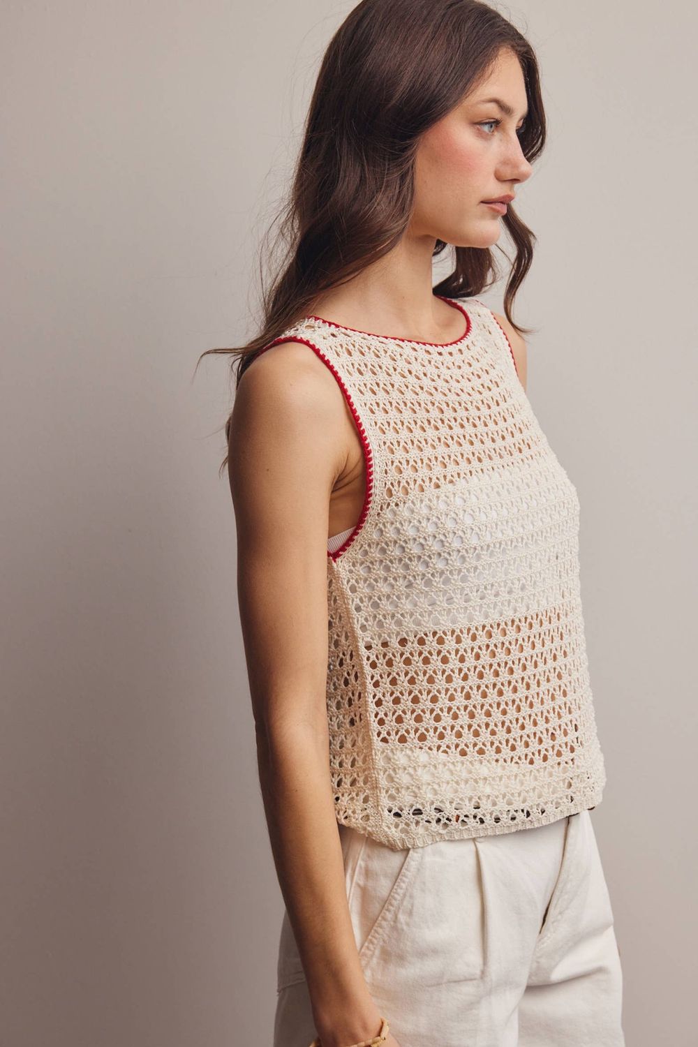 Sleeveless Crochet Knit Top