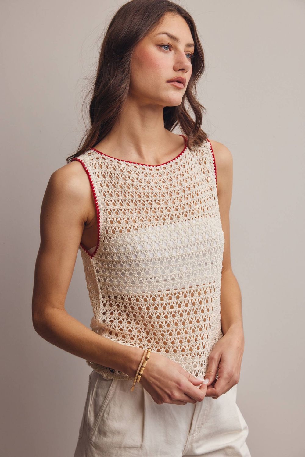 Sleeveless Crochet Knit Top