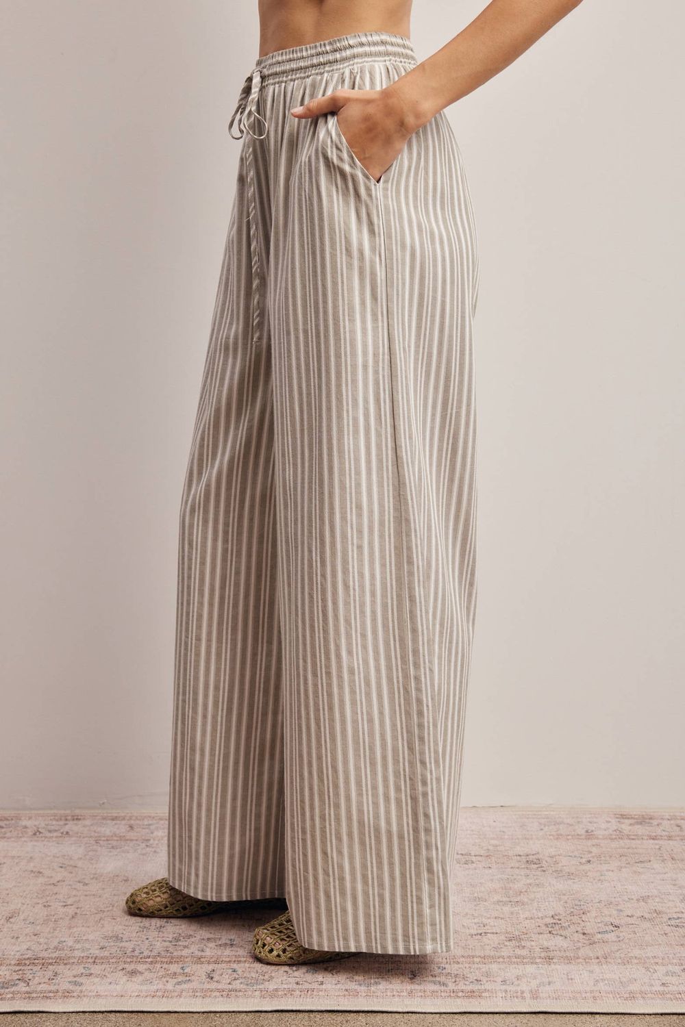 Striped Cotton Wide-Leg Pants