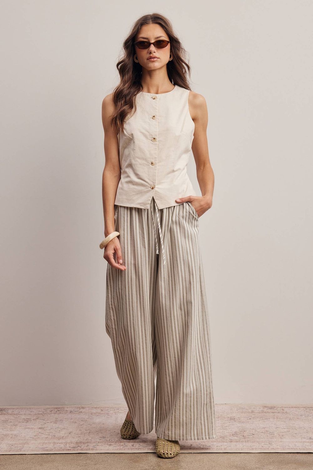 Striped Cotton Wide-Leg Pants