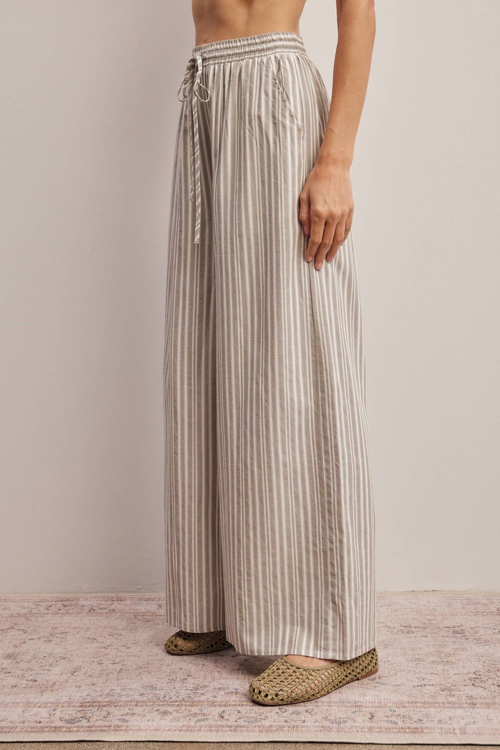 Striped Cotton Wide-Leg Pants