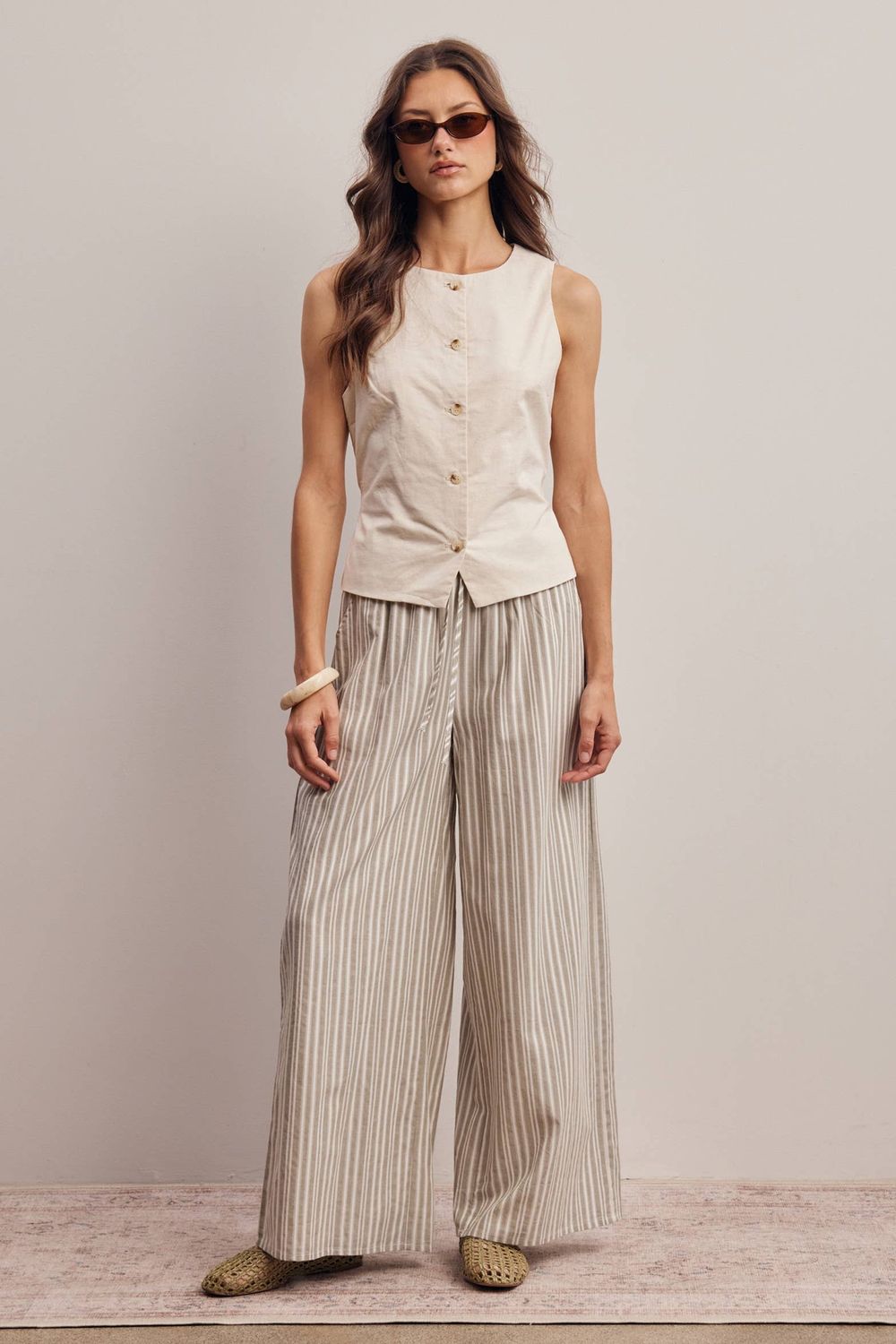 Striped Cotton Wide-Leg Pants