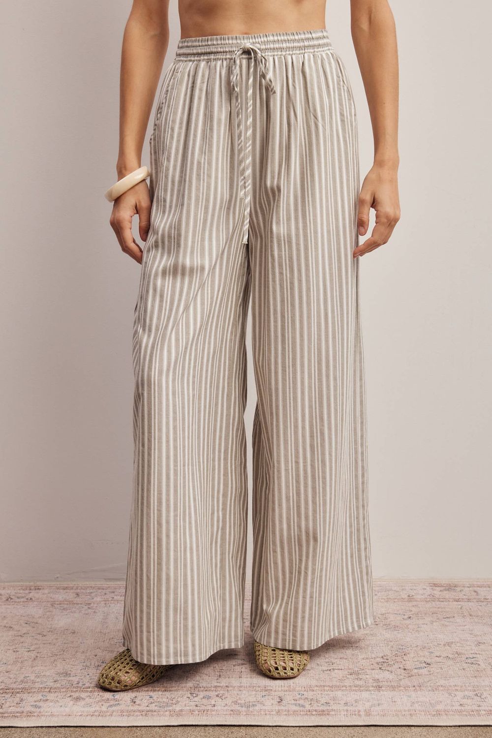 Striped Cotton Wide-Leg Pants