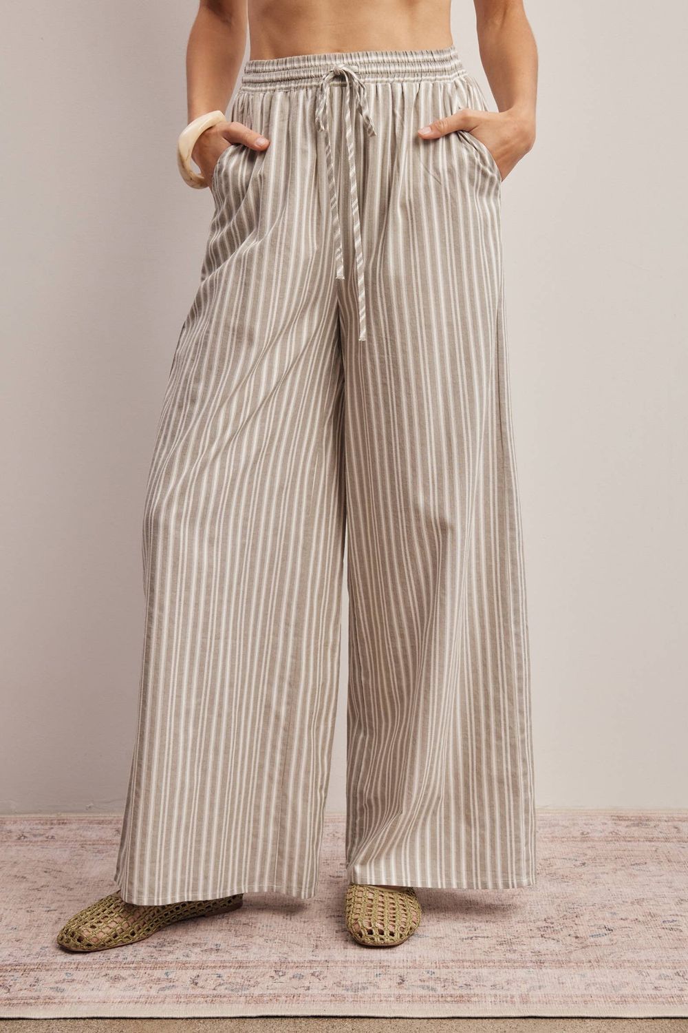 Striped Cotton Wide-Leg Pants