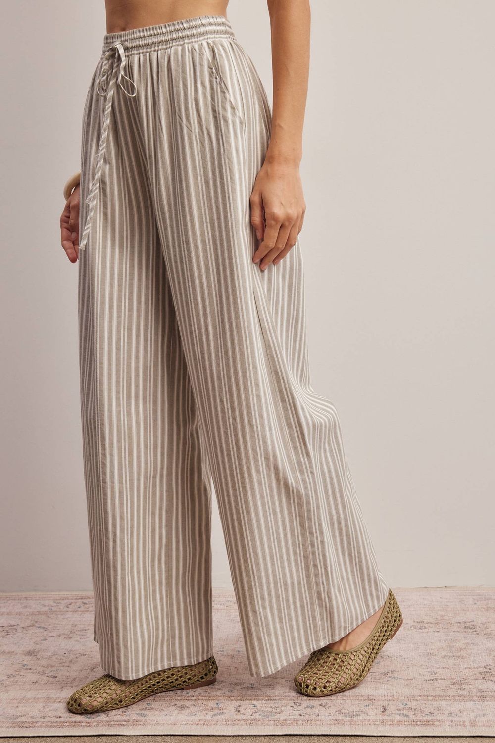 Striped Cotton Wide-Leg Pants