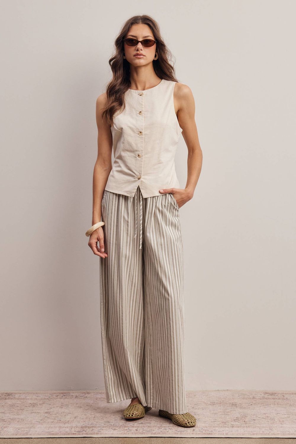 Striped Cotton Wide-Leg Pants