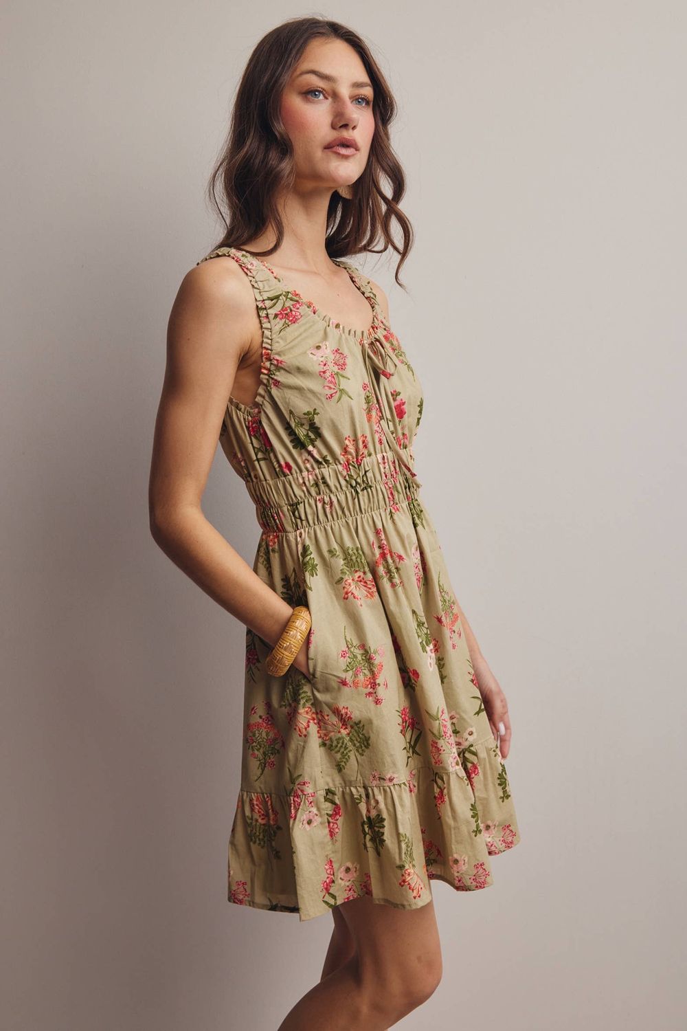 Floral Smocked Waist Mini Dress