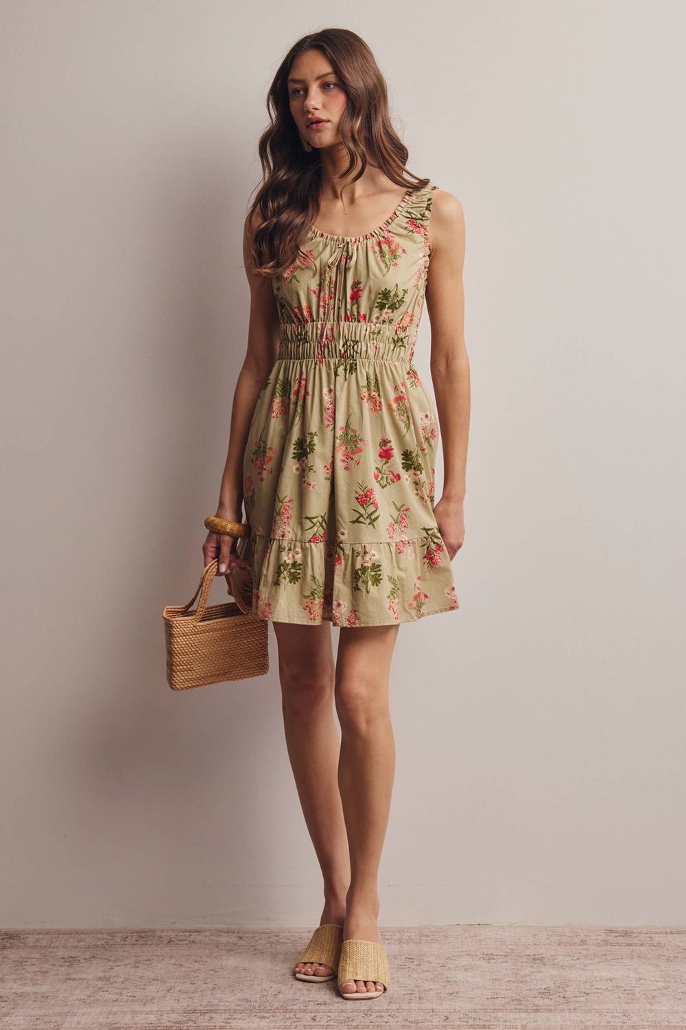 Floral Smocked Waist Mini Dress