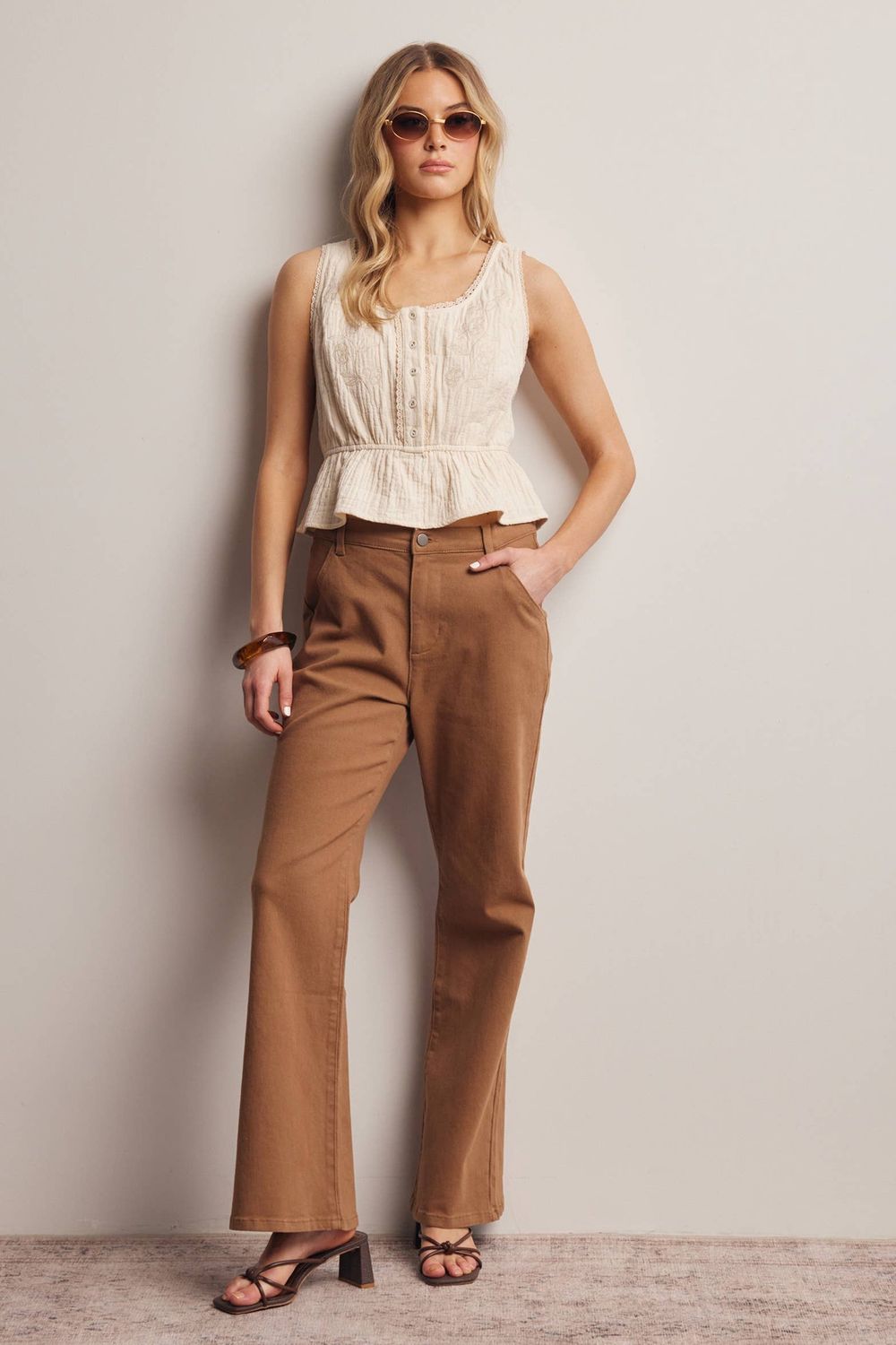 Embroidered Peplum Cotton Tank Top