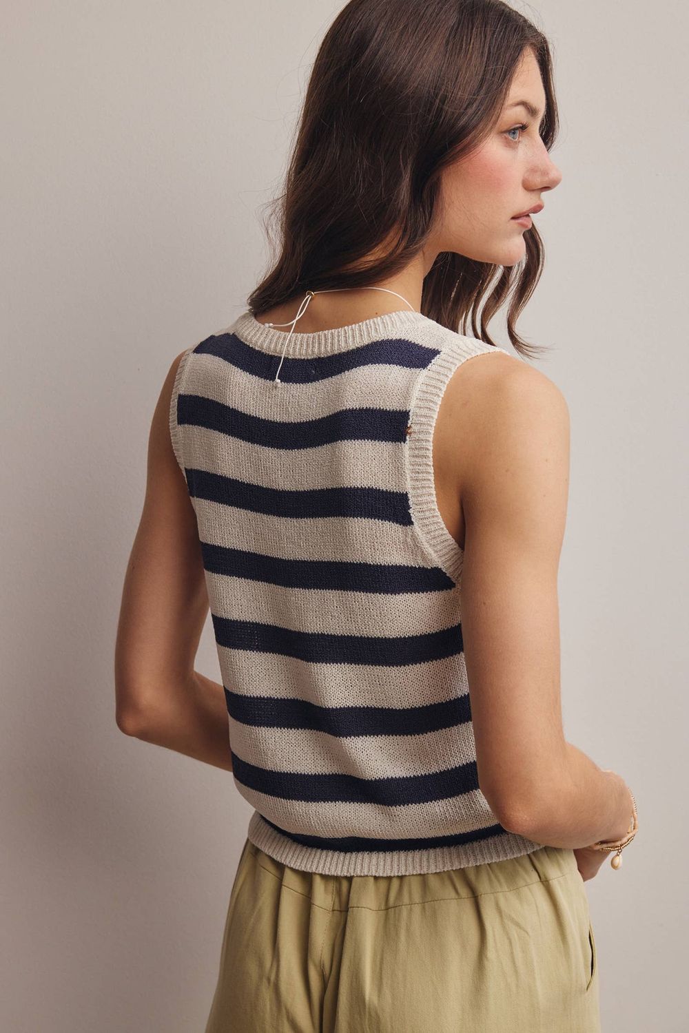 Striped Button-Front Knit Vest Top