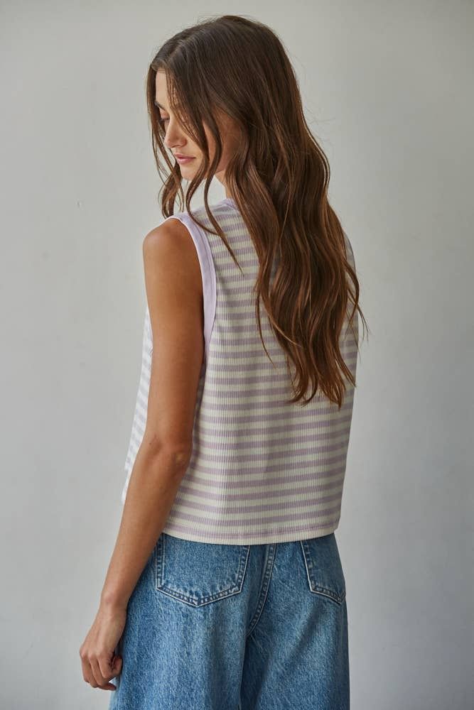 Knit Cotton Spandex Striped Ribbed Sleeveless Top