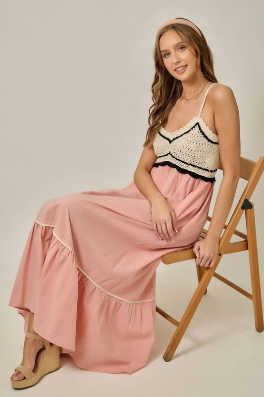 pink crochet top maxi dress Nalanie Halter Crochet Maxi Dress Pink