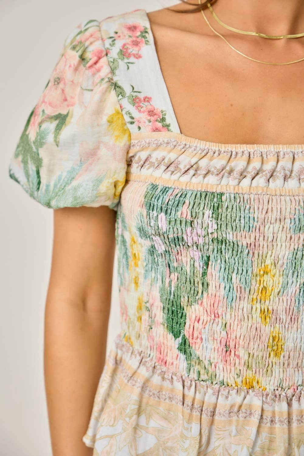 Square Neck Smocked Blouse