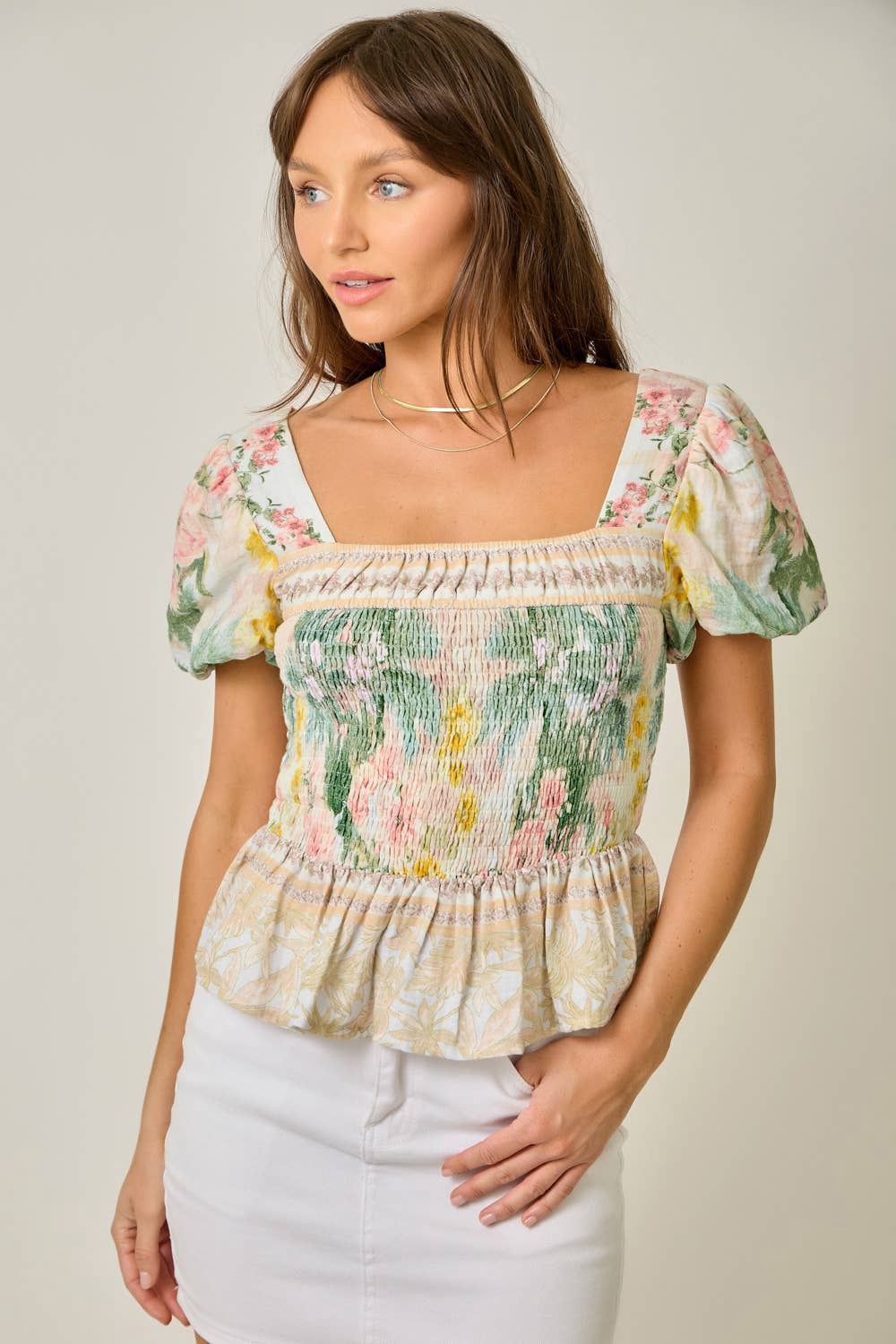 Square Neck Smocked Blouse