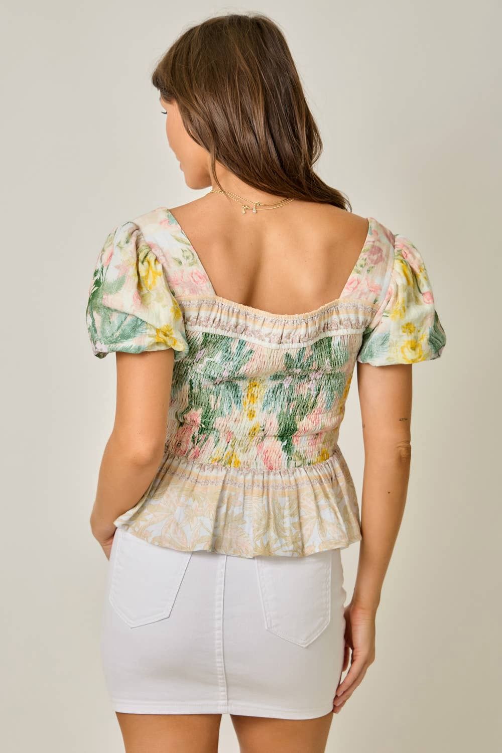 Square Neck Smocked Blouse