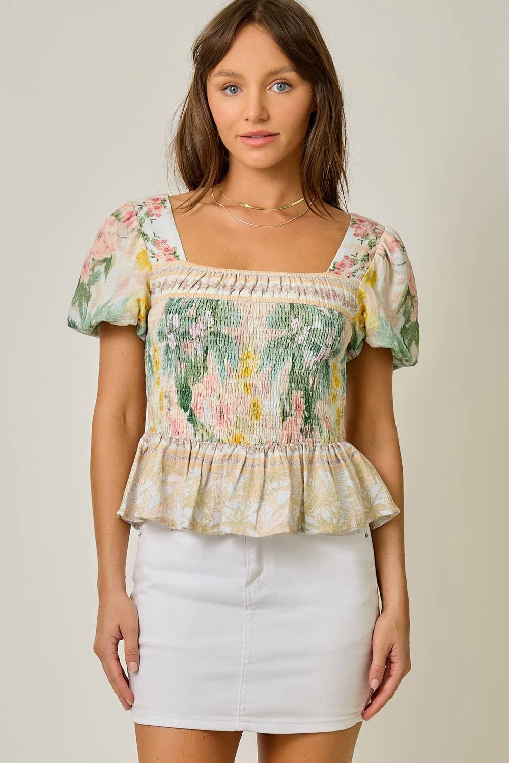 Square Neck Smocked Blouse