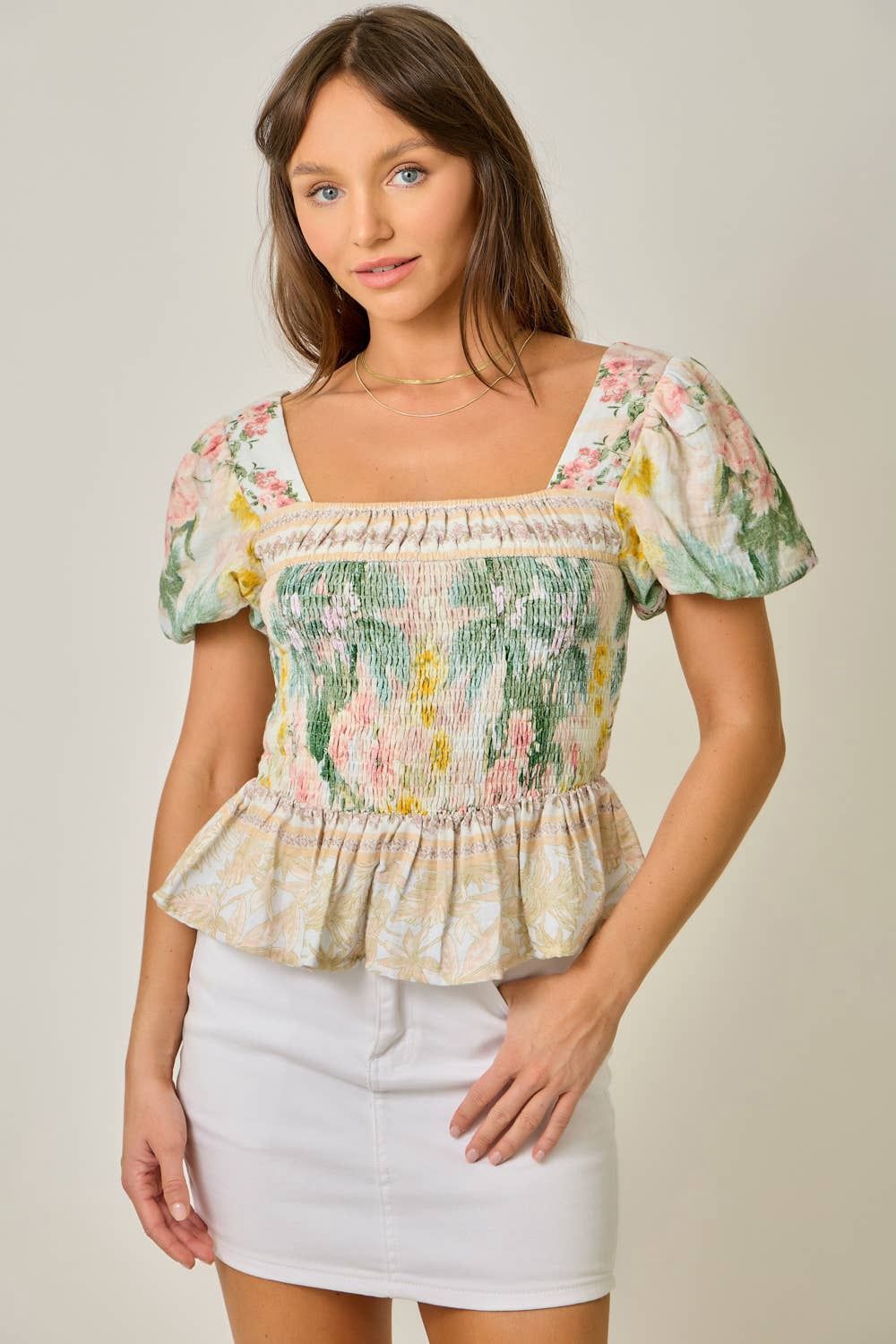 Square Neck Smocked Blouse