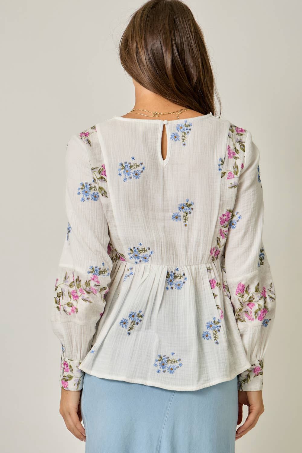 Embroidery Mixed Print Blouse