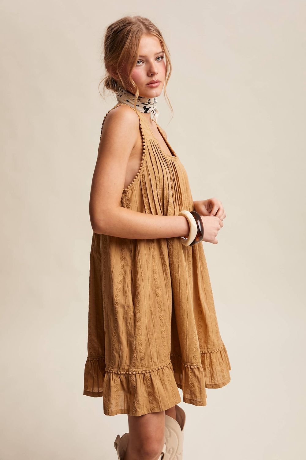 Textured Pintuck Mini Dress