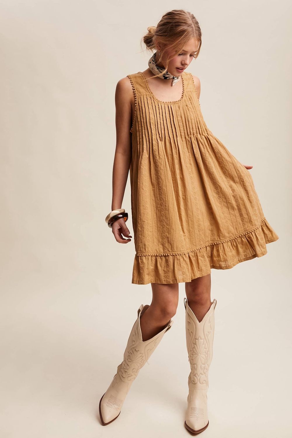 Textured Pintuck Mini Dress