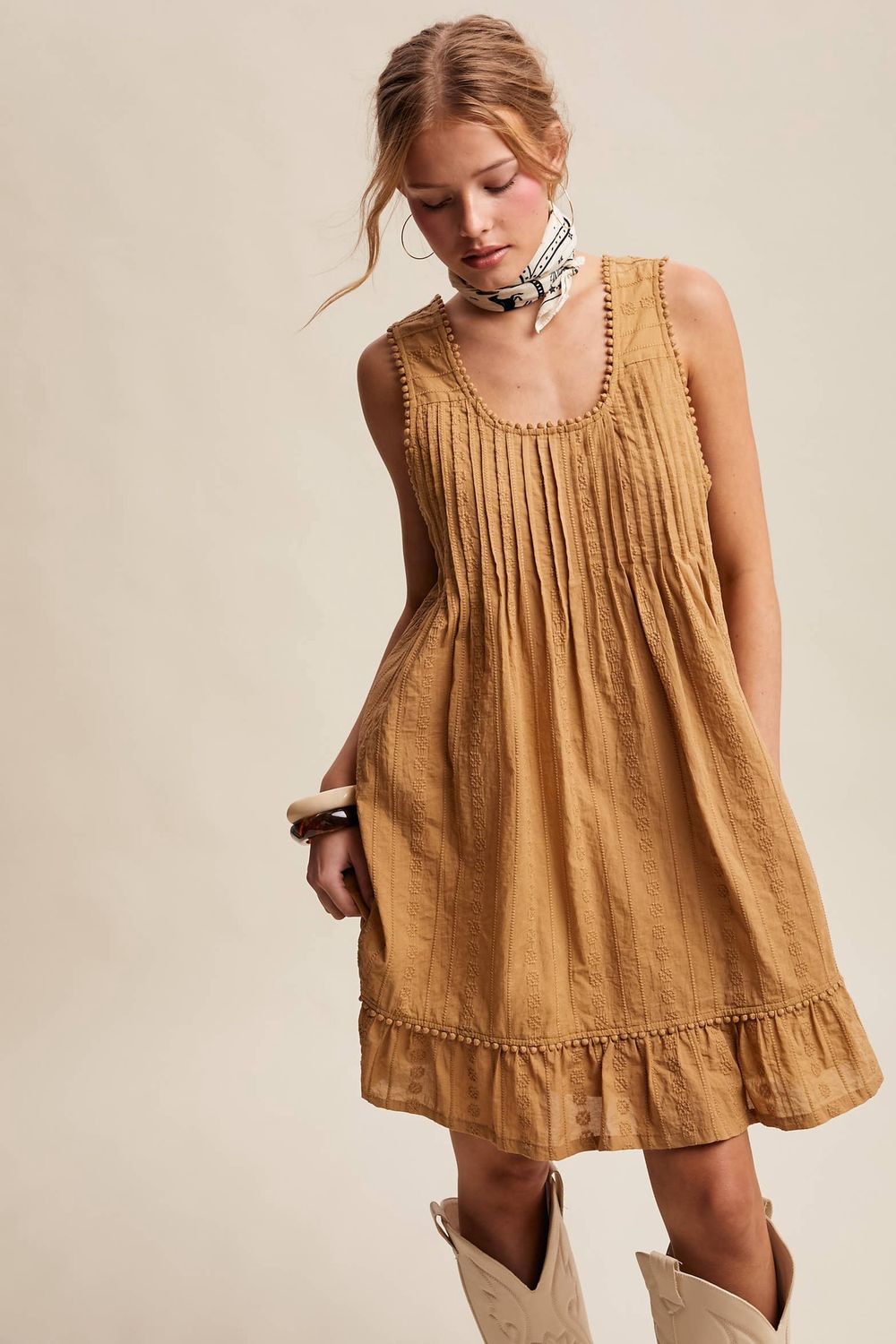 Textured Pintuck Mini Dress
