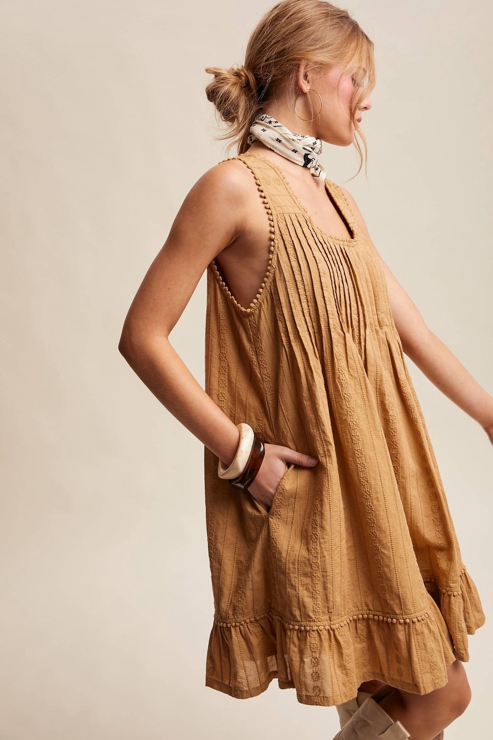 Textured Pintuck Mini Dress