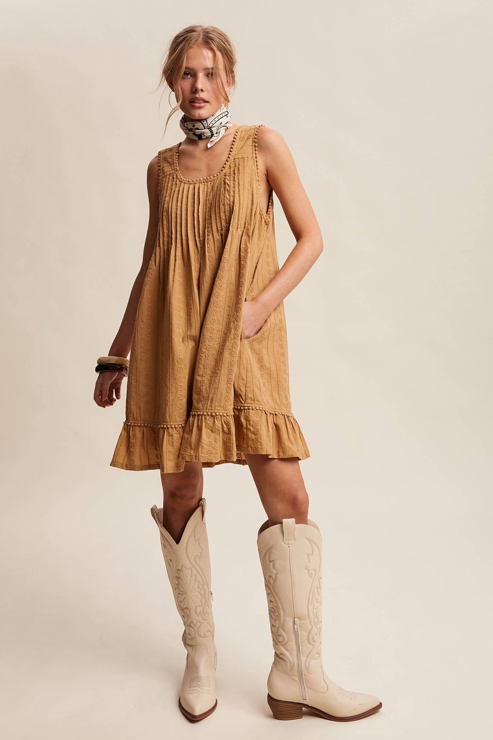 Textured Pintuck Mini Dress