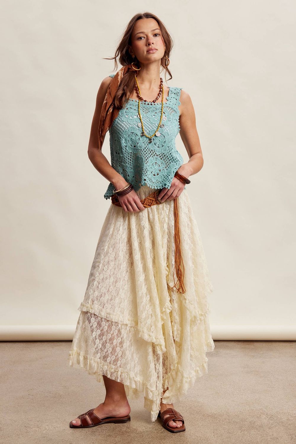 Crochet Lace Square Neck Tank Top