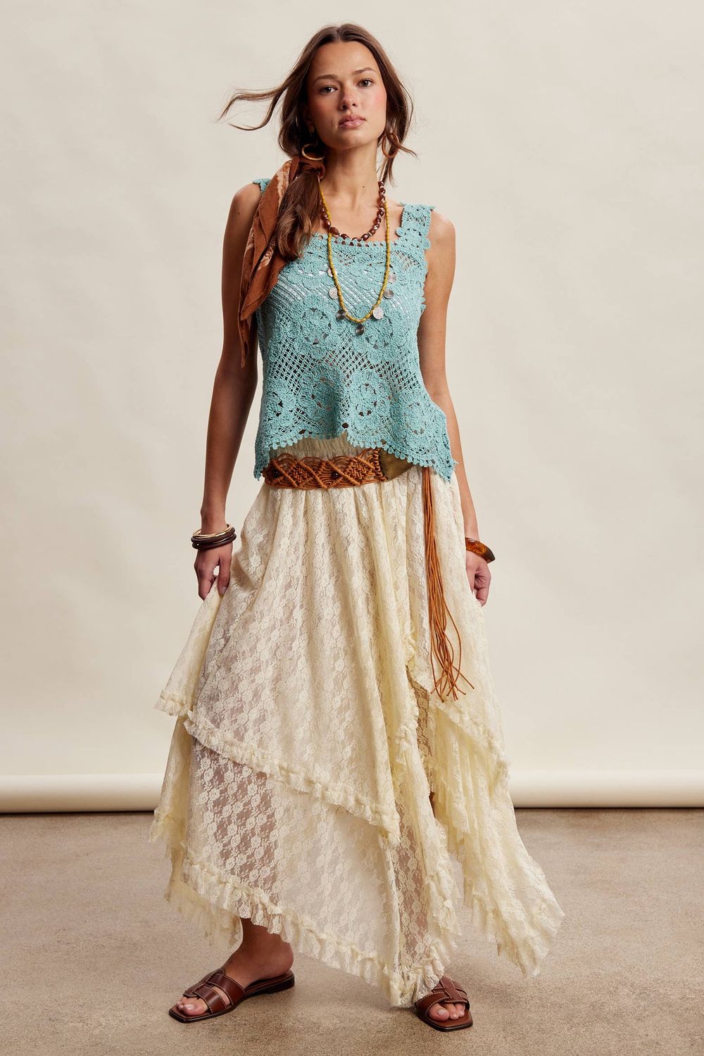 Crochet Lace Square Neck Tank Top