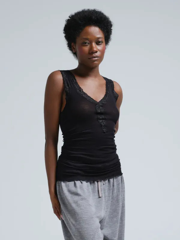 Seamless Basic Top Cotton Lacey Black