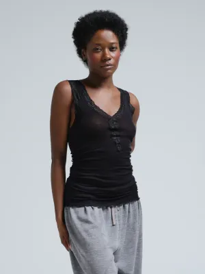 Seamless Basic Top Cotton Lacey Black