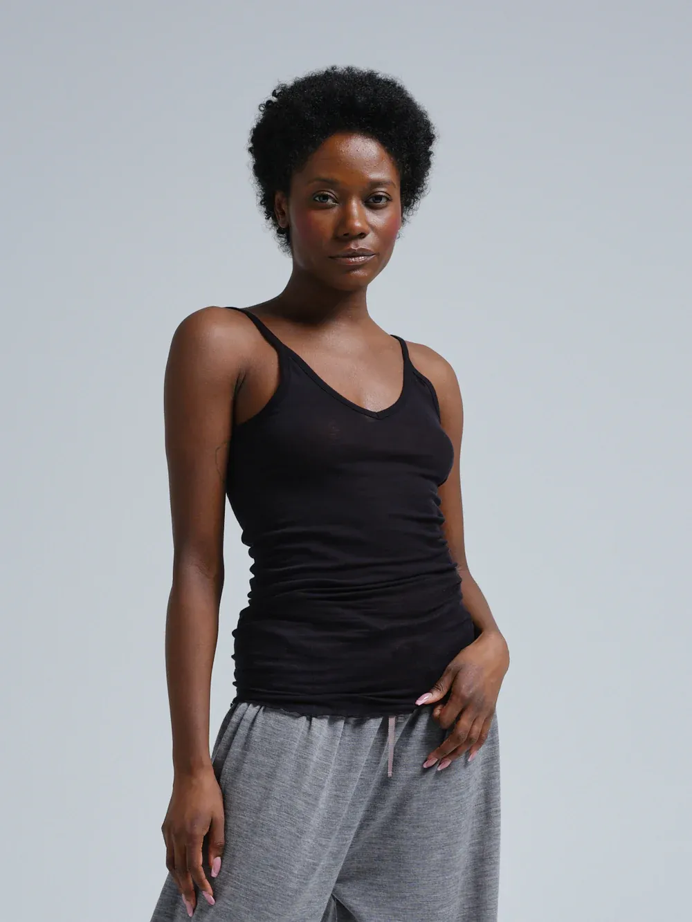 Seamless Basic Top Cotton Spaghetti Black