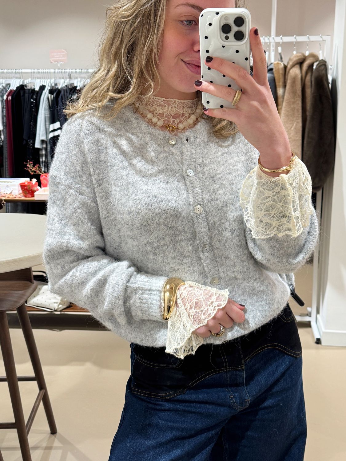 BY DOUS Gebreid Vest Licht Grijs