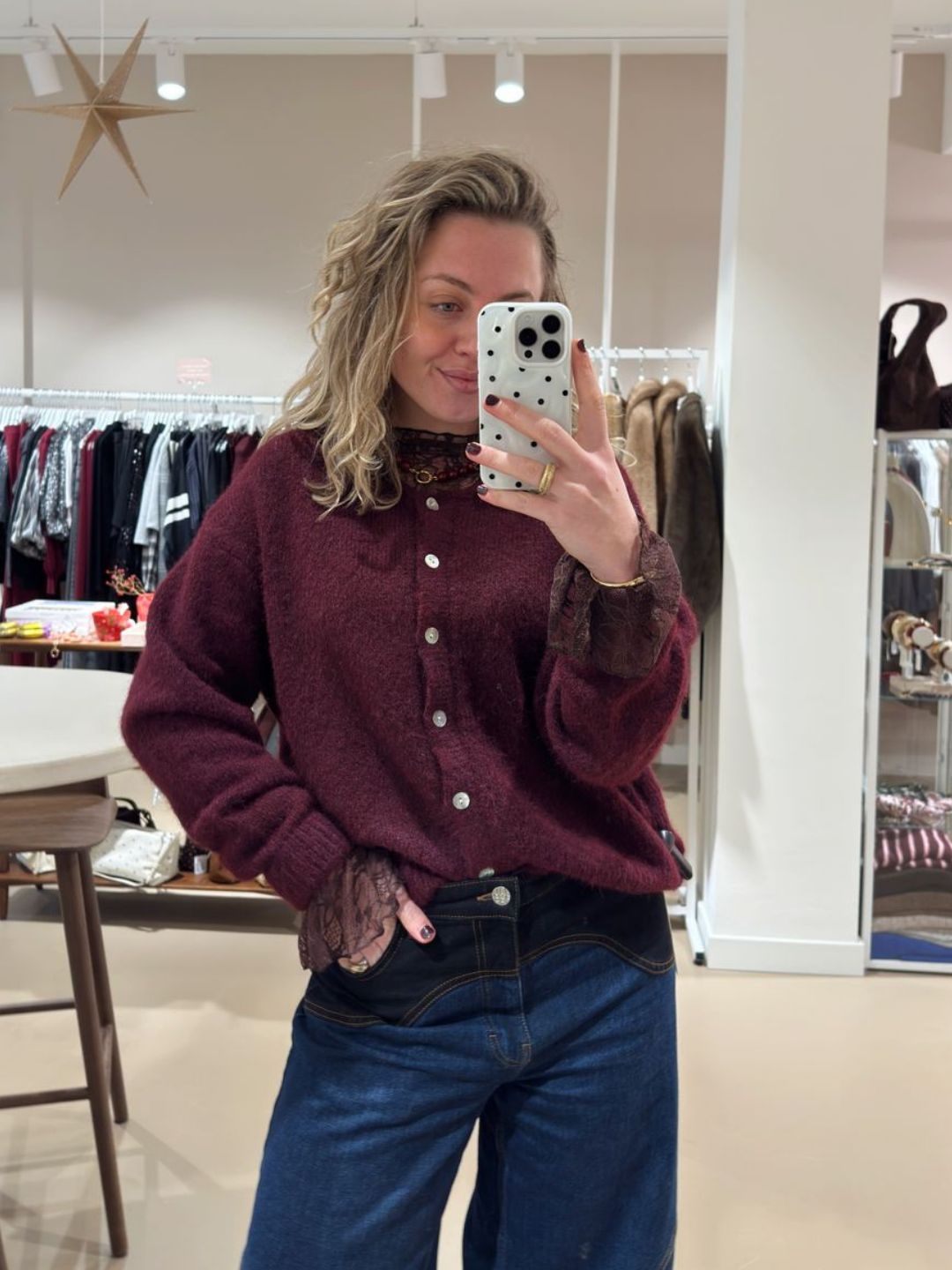 BY DOUS Gebreid Vest Wine Red