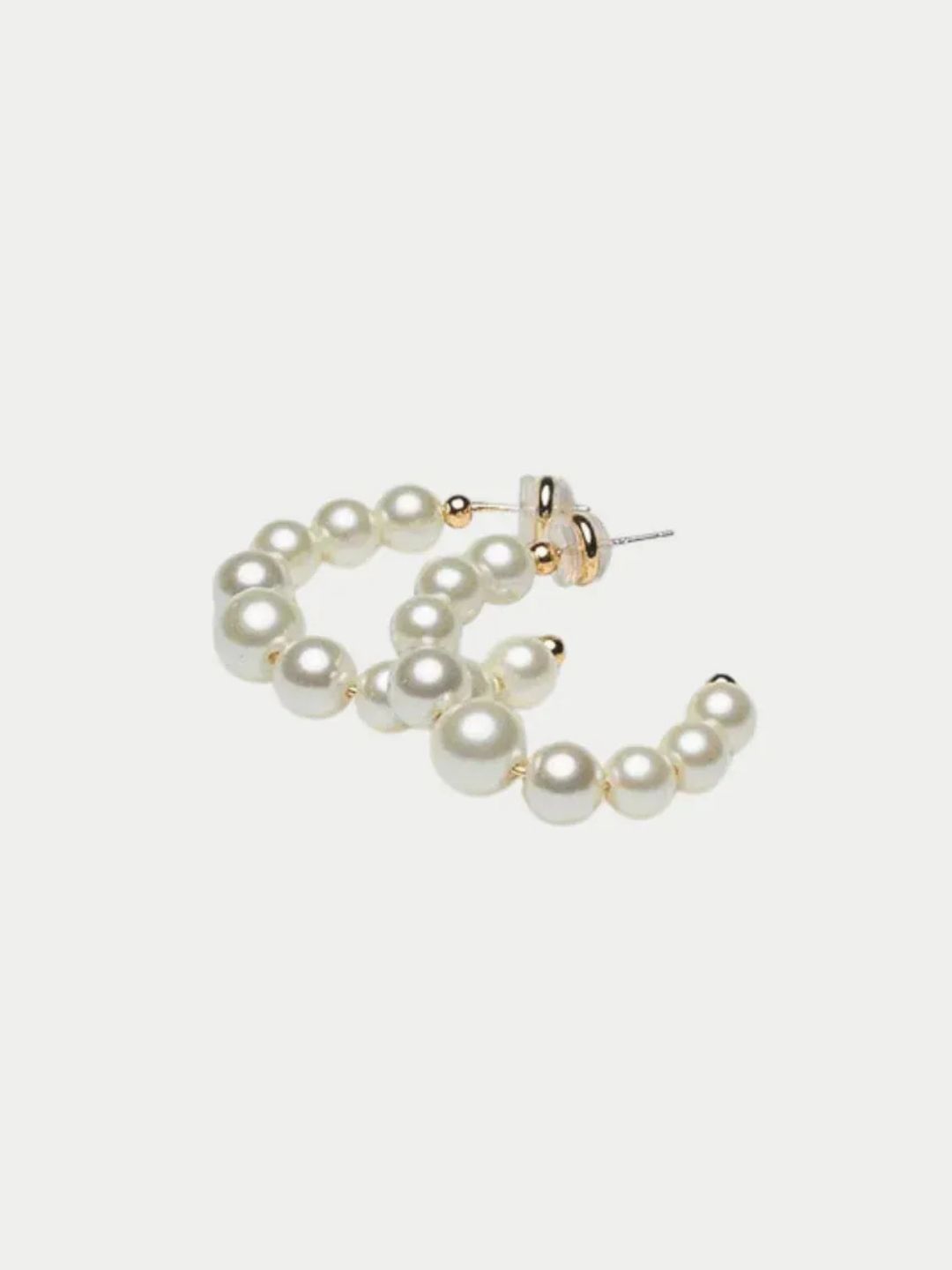 Bow19 Bead Pearl Hoops M Pearl White