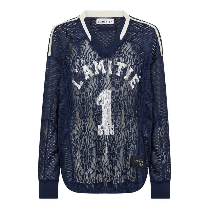 Haute l'Amitié Lace Football V-Blouse Navy