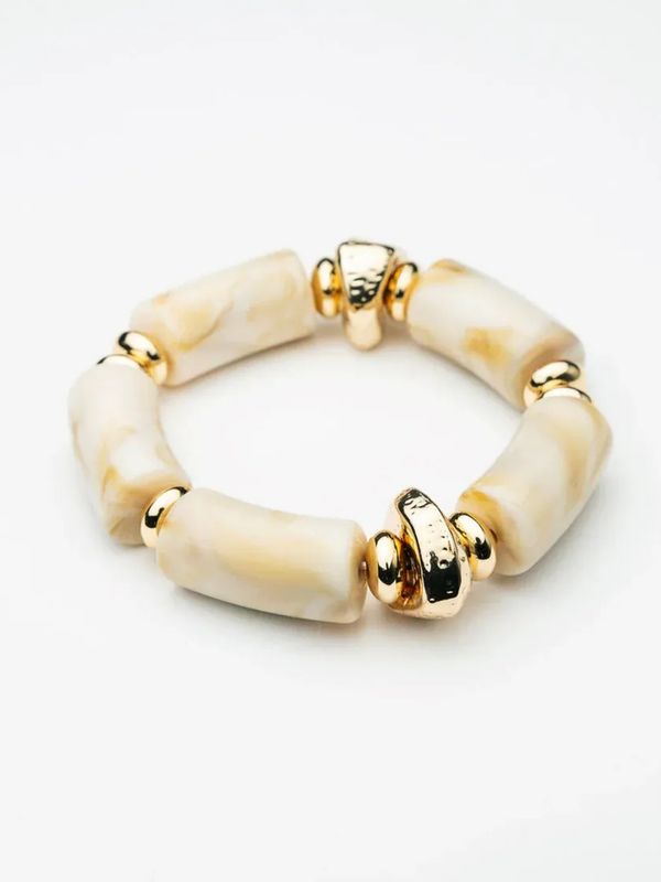 Bow19 Luna Bead Bracelet Beige w Gold