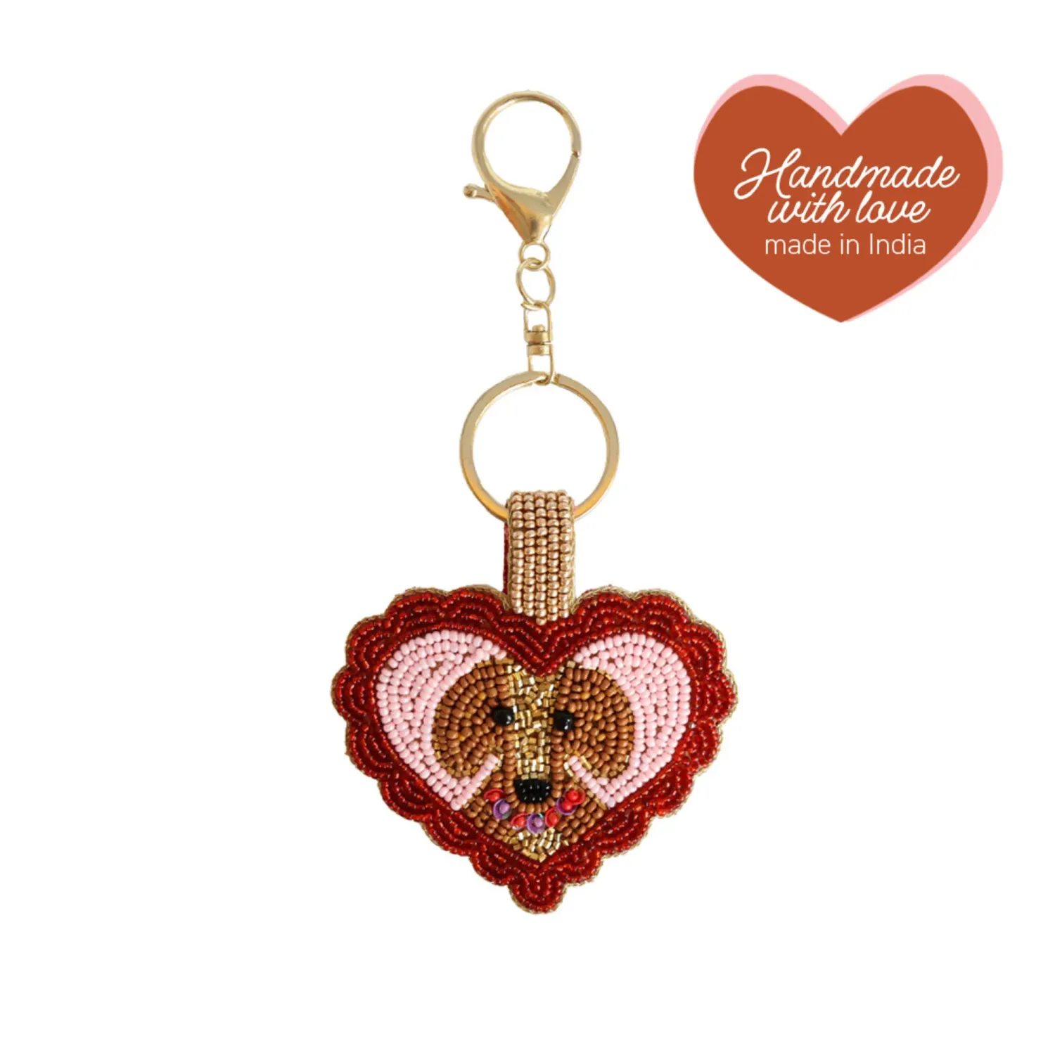 All The Luck In The World Beaded Keychain Heart with Dog