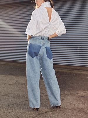 Haute l'Amitié Flip Waist Pocket Tall Jeans Bleached Denim
