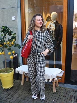 EDITED Pippa Trousers Almond Milk Black Gingham