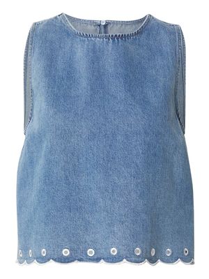 EDITED Cecelia Top Embroidered Light Blue Denim