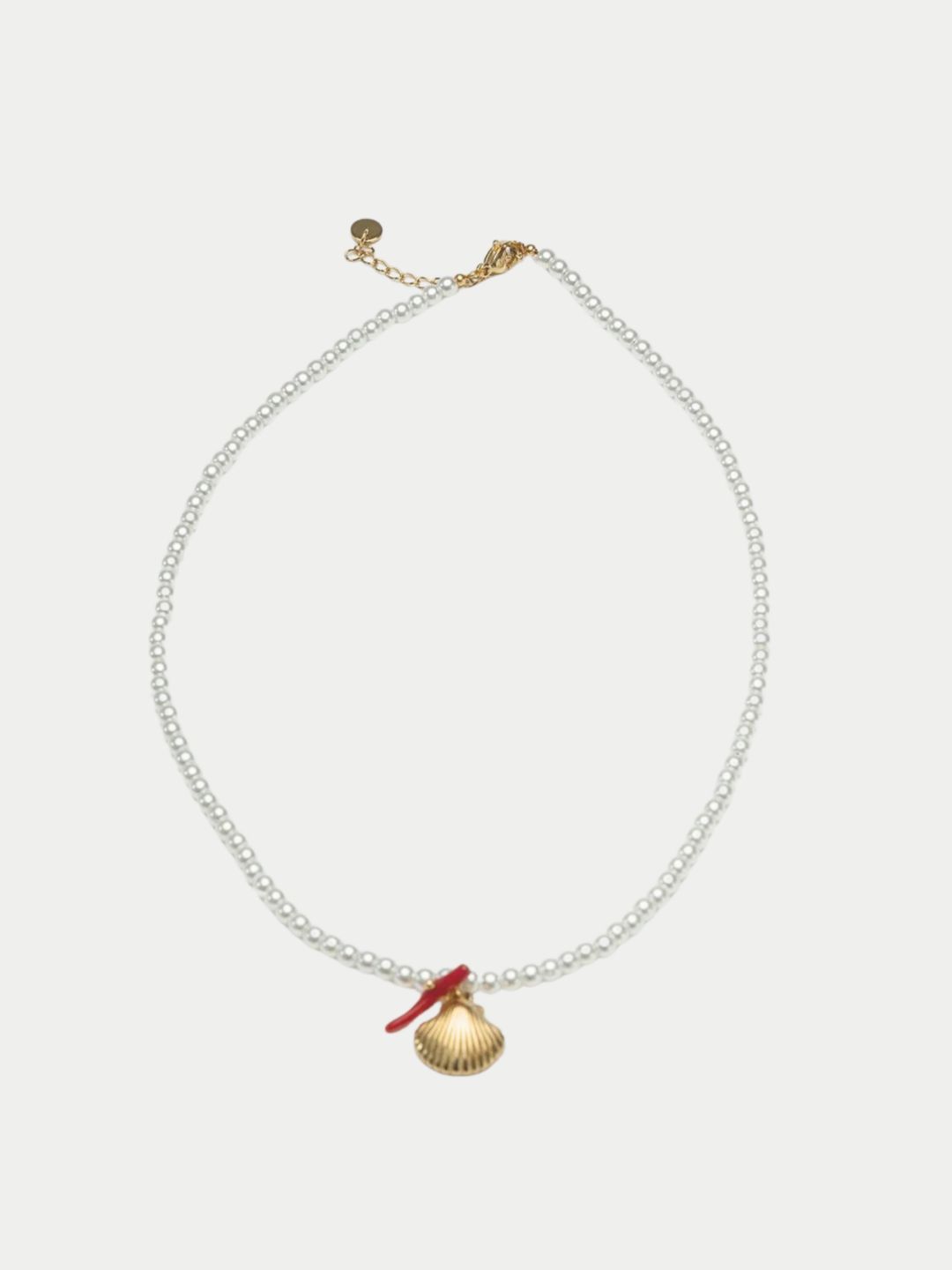 Bow19 Petite Pearl Necklace Shell Red