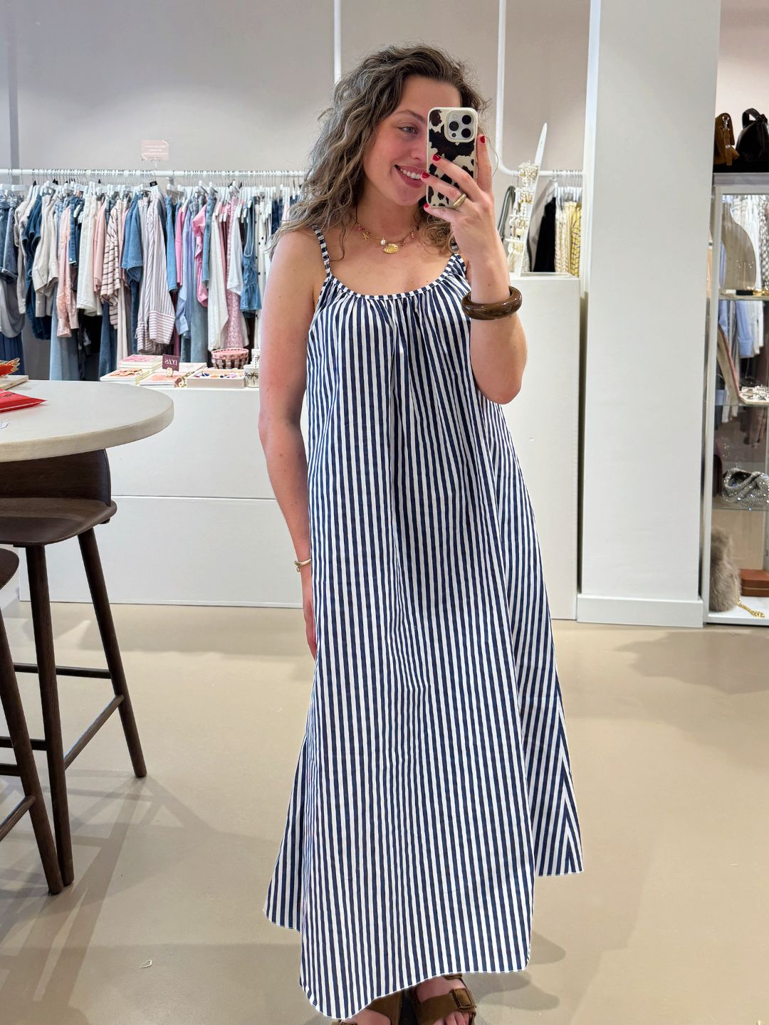 BY DOUS Jurk Spaghetti Navy Stripe