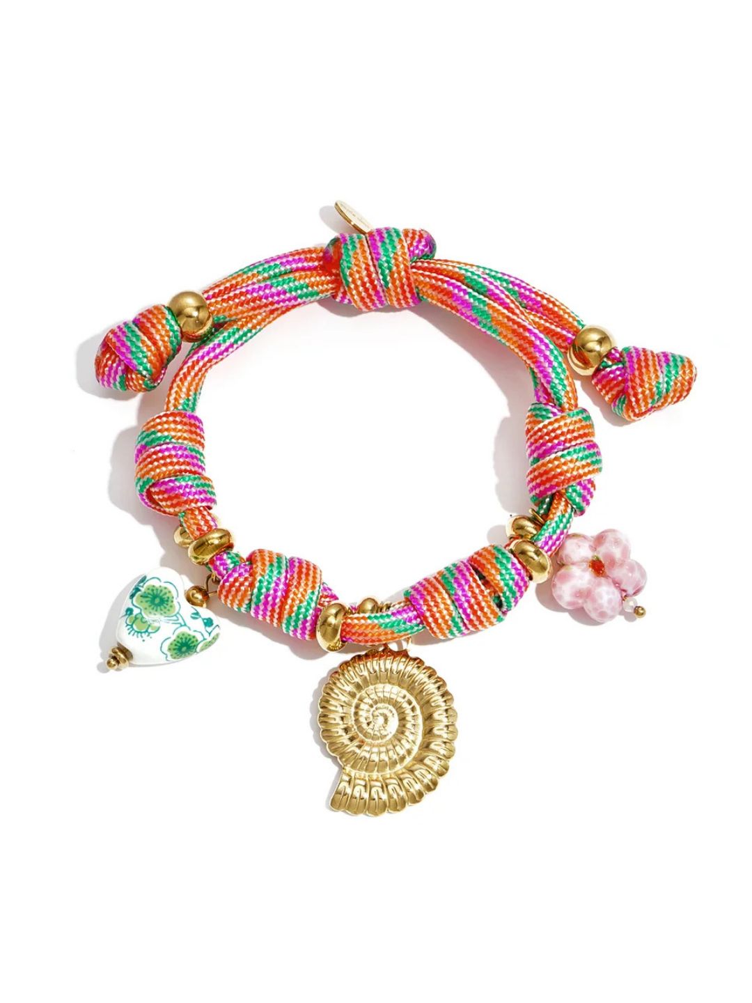 BY DOUS Armband Knots and Shell Charms Roze