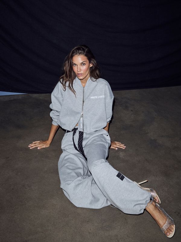 Haute L'Amitie Maxi Crop Zip Sweat Grey Melange