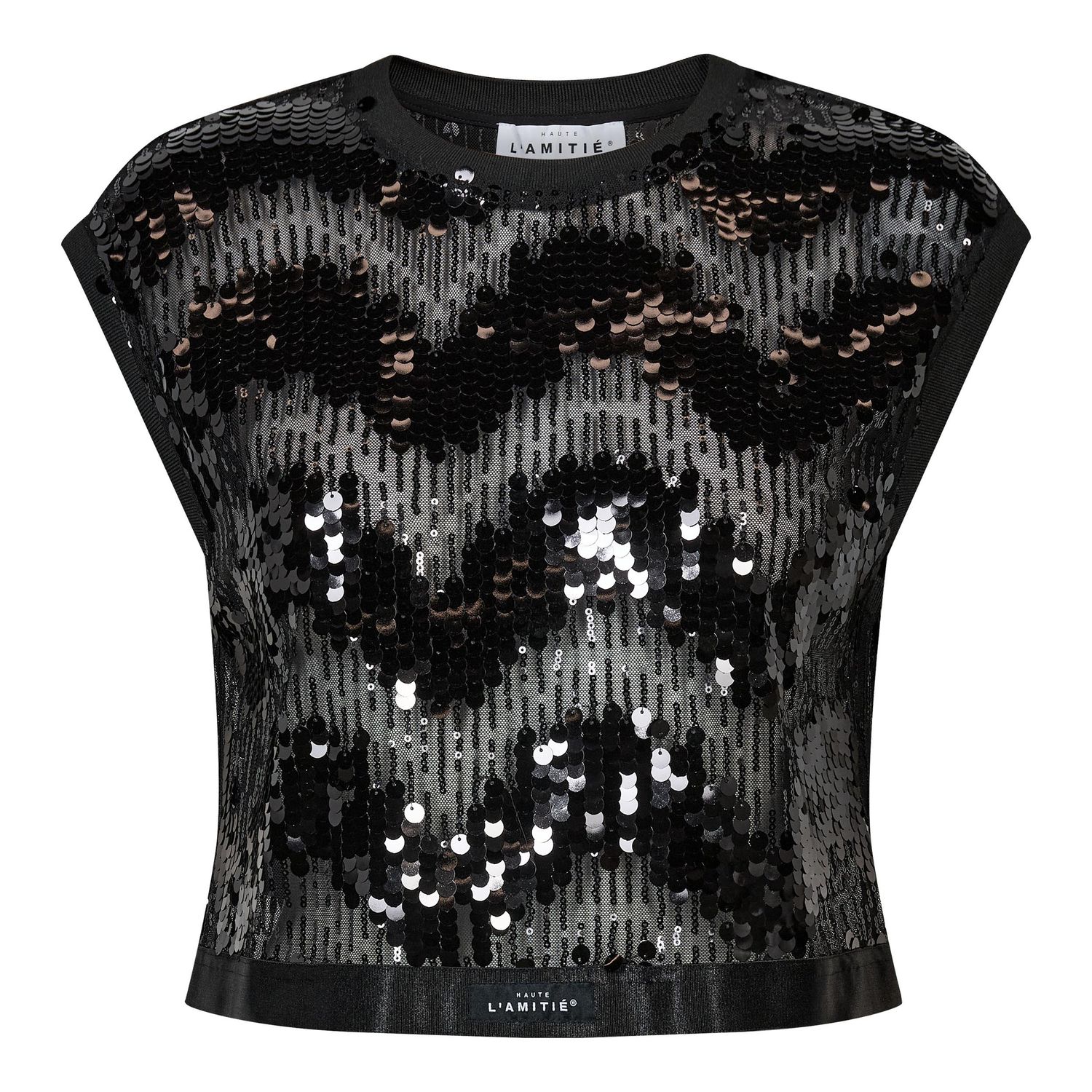 Haute L'Amitie Mirror Sequin Crop Top Black