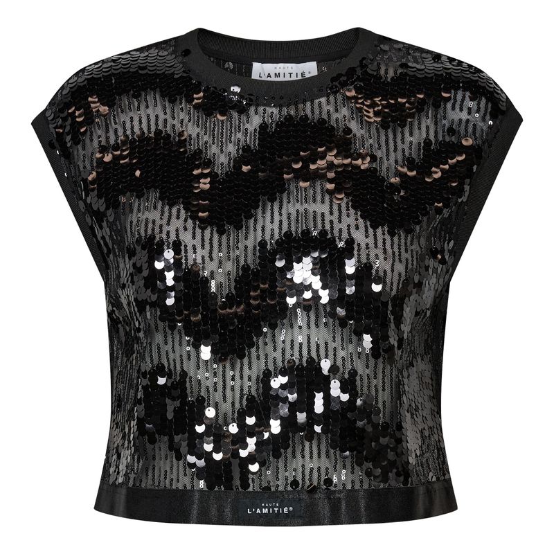 Haute L'Amitie Mirror Sequin Crop Top Black