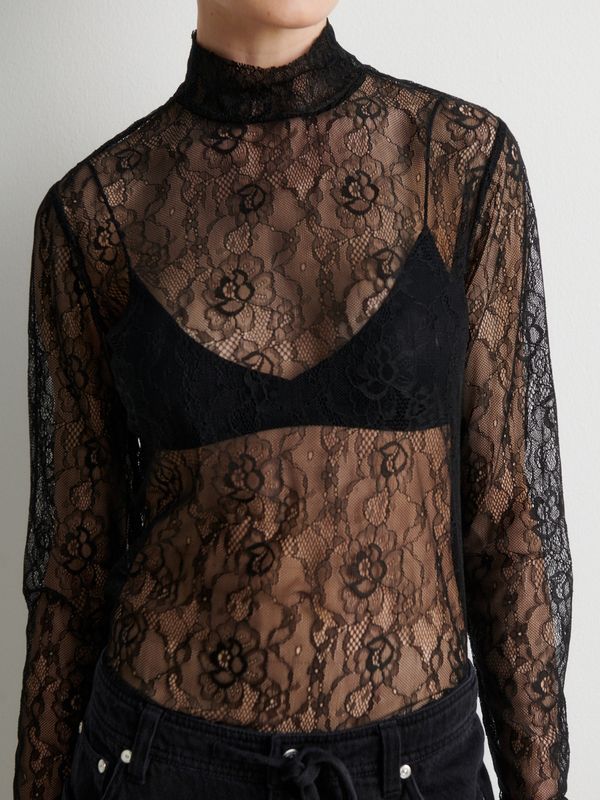 Second Female Luria LS Lace Tee Black